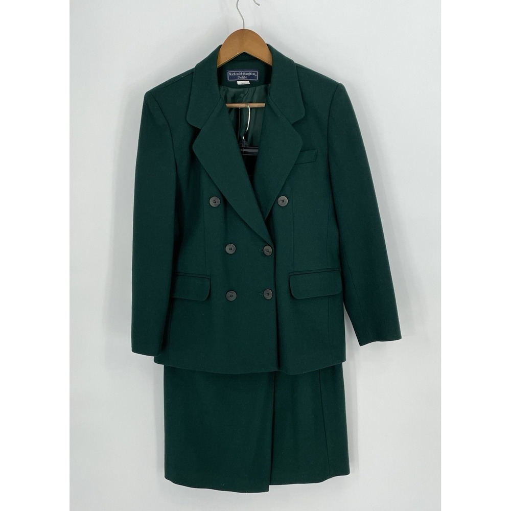 Norton McNaughton‎ Vintage Wool Blazer & Skirt Suit Set Womens 8P 6P  Green